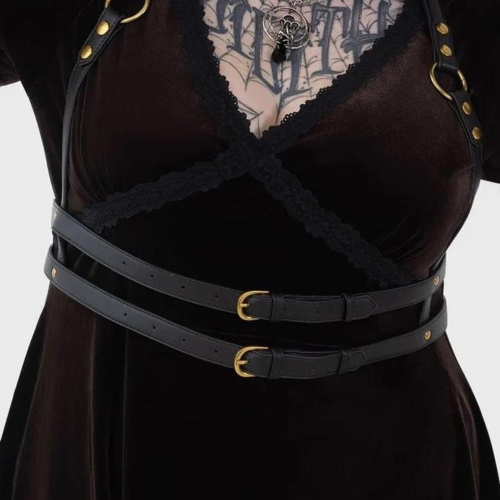 Killstar Wanda Harness Black Vegan Leather Gold Hardware XS-M